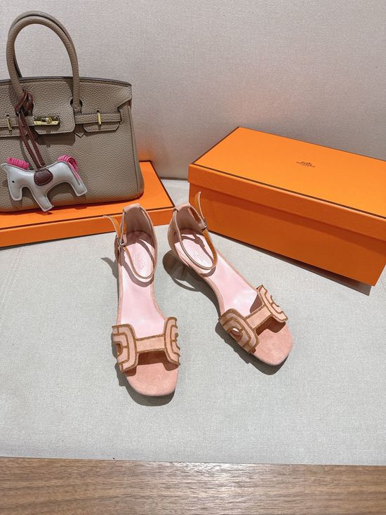Hermes Square Toe Rhinestone Low Heel Comfortable Dress Sandals
