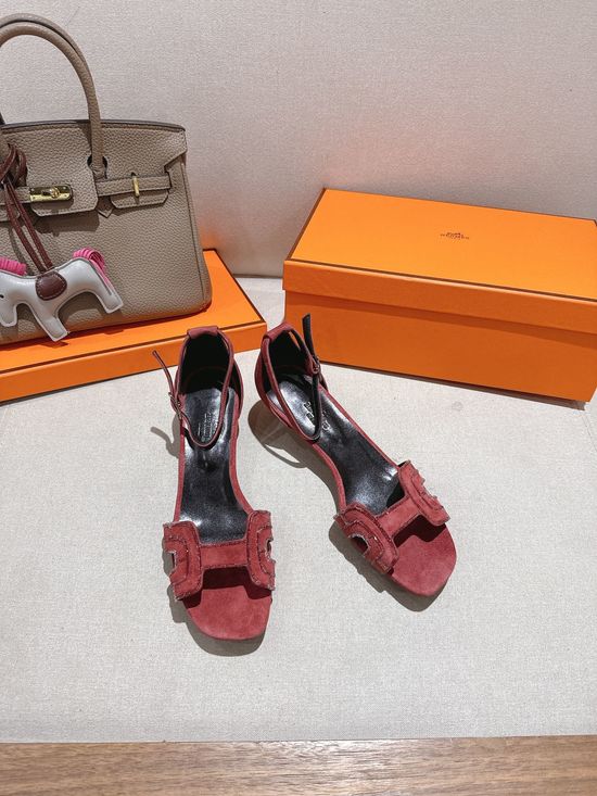 Hermes Square Toe Rhinestone Low Heel Comfortable Dress Sandals