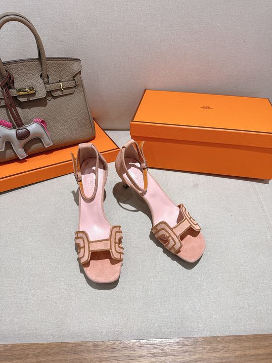 Hermes Square Toe Rhinestone Block Heel Comfortable Dress Sandals