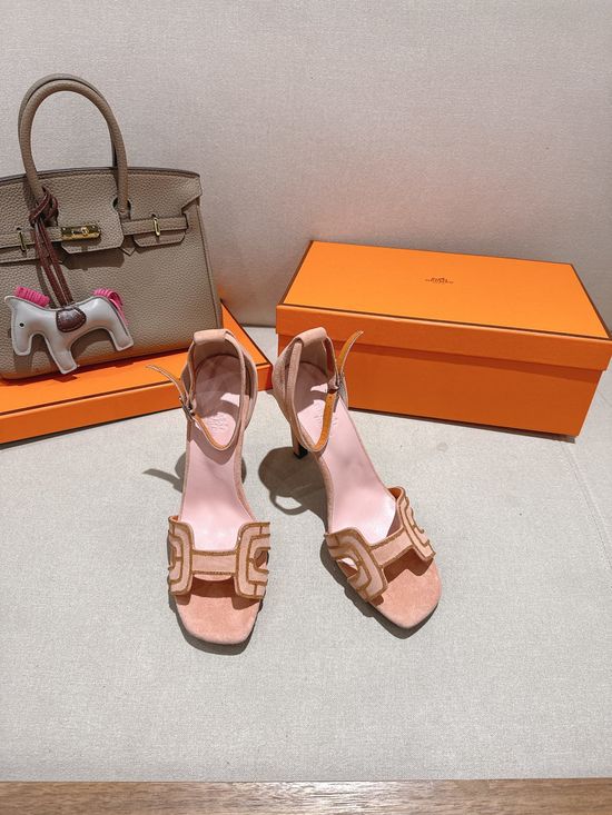 Hermes Square Toe Rhinestone High Heel Elegant Sandals