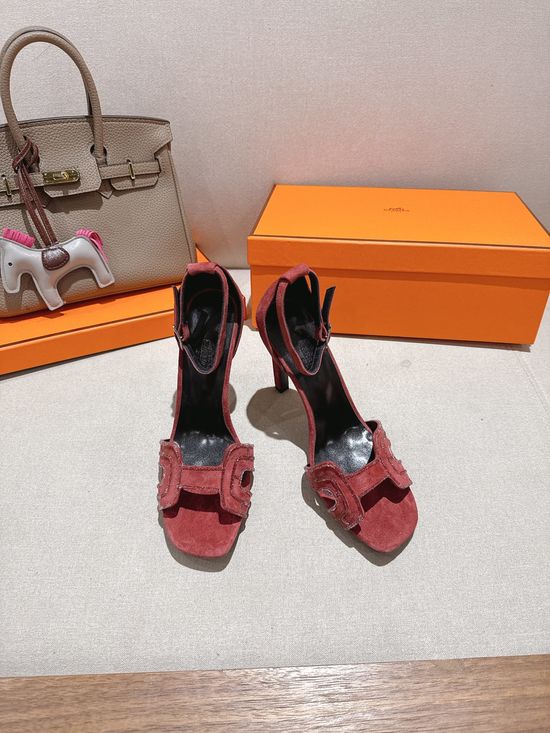 Hermes Square Toe Rhinestone High Heel Elegant Sandals