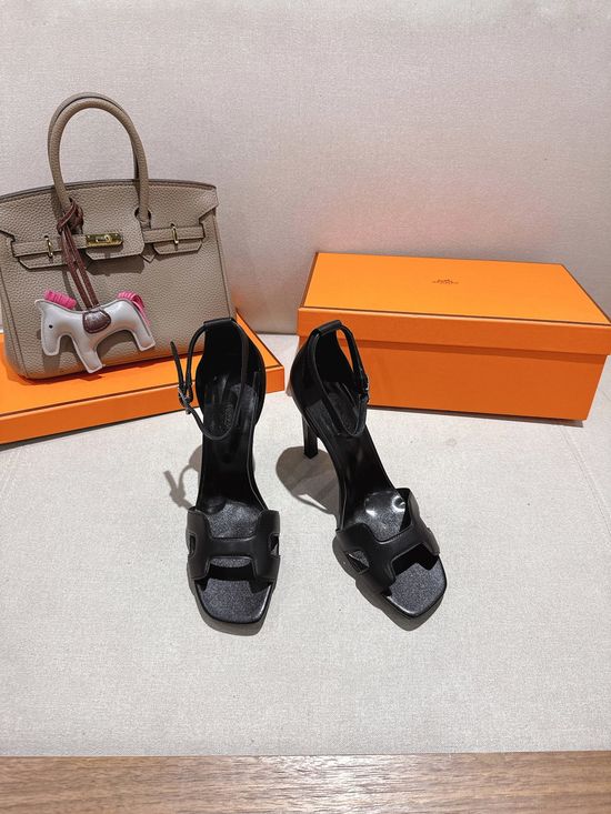 Hermes Square Toe Leather High Heel Casual Sandals