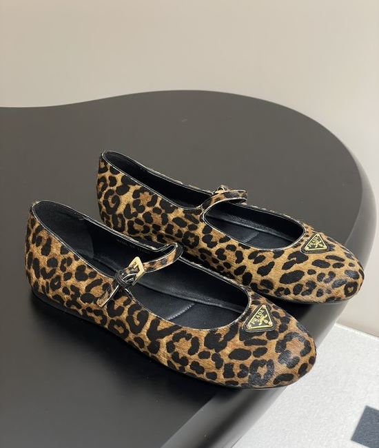 Prada Leopard Print Hair-on-Hide Mary Jane Ballet Flats