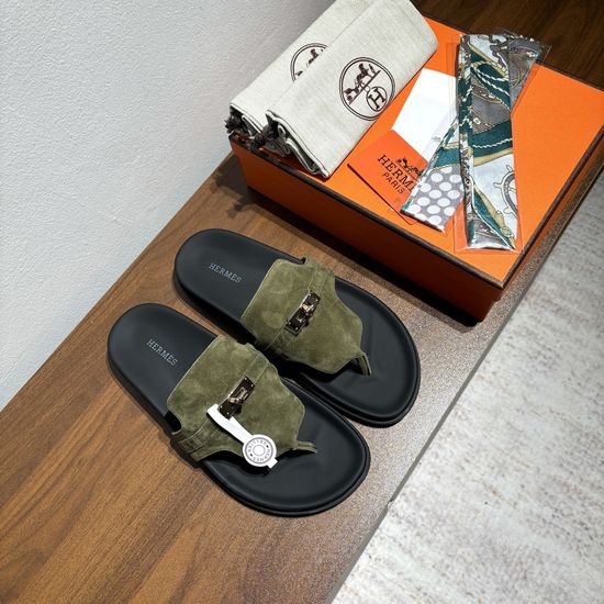 Hermes Calfskin Buckle Casual Comfort Non-slip Sandals