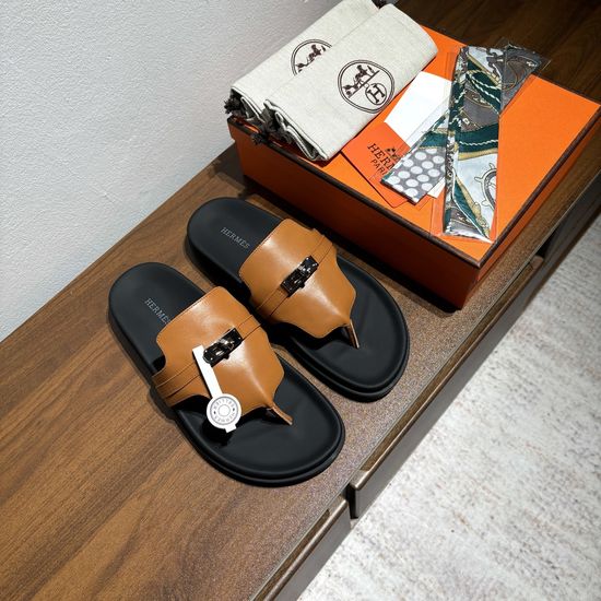 Hermes Calfskin Buckle Casual Comfort Non-slip Sandals