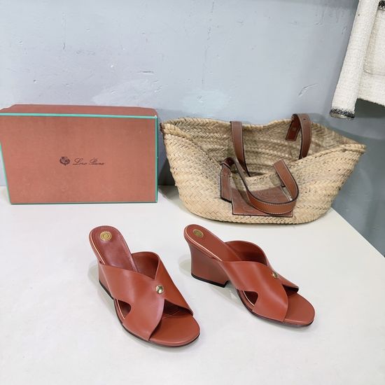 Loro Piana Low Heel Casual Slippers With Metal Logo Accent
