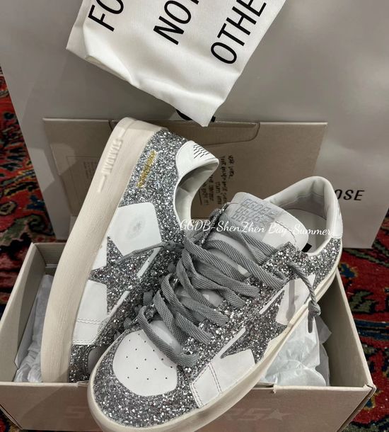 Golden Goose Glittery Couple s Distressed Thick-sole Sneakers