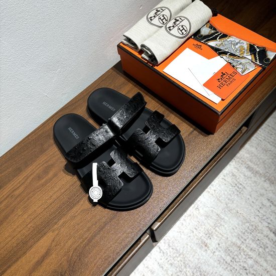 Hermes Ostrich Pattern Genuine Leather Non-slip Comfortable Sandals