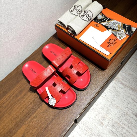 Hermes Ostrich Pattern Genuine Leather Non-slip Comfortable Sandals