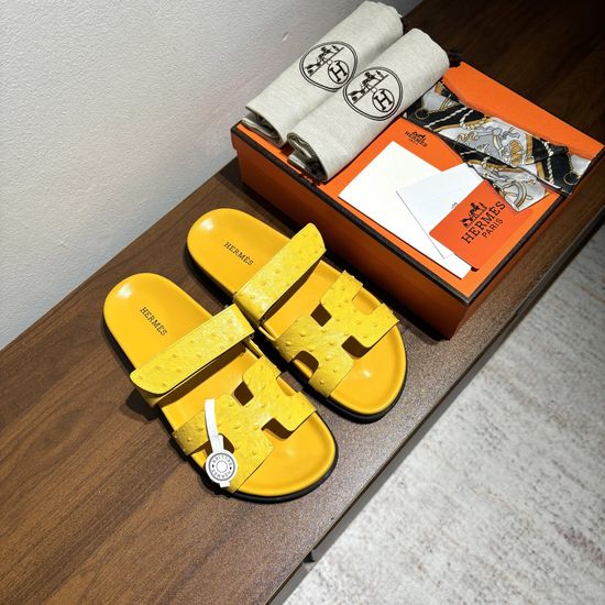 Hermes Ostrich Pattern Genuine Leather Non-slip Comfortable Sandals
