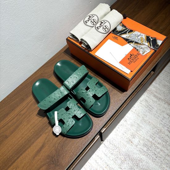 Hermes Ostrich Pattern Genuine Leather Non-slip Comfortable Sandals
