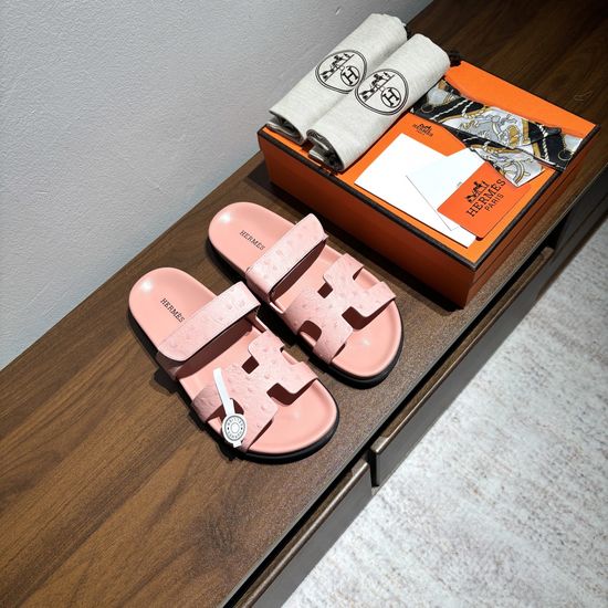 Hermes Ostrich Pattern Genuine Leather Non-slip Comfortable Sandals