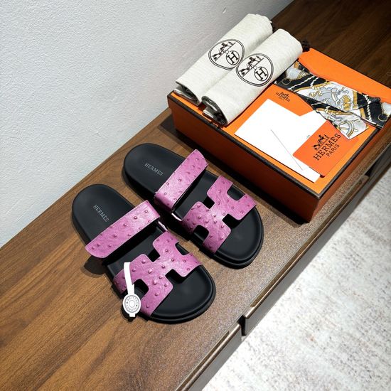 Hermes Ostrich Pattern Genuine Leather Non-slip Comfortable Sandals