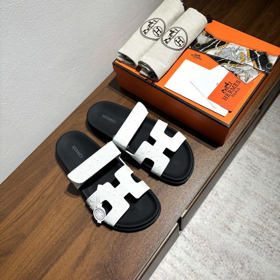 Hermes Ostrich Pattern Genuine Leather Non-slip Comfortable Sandals