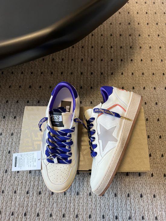 Golden Goose Blue Heel Distressed Leather Platform Casual Sneakers
