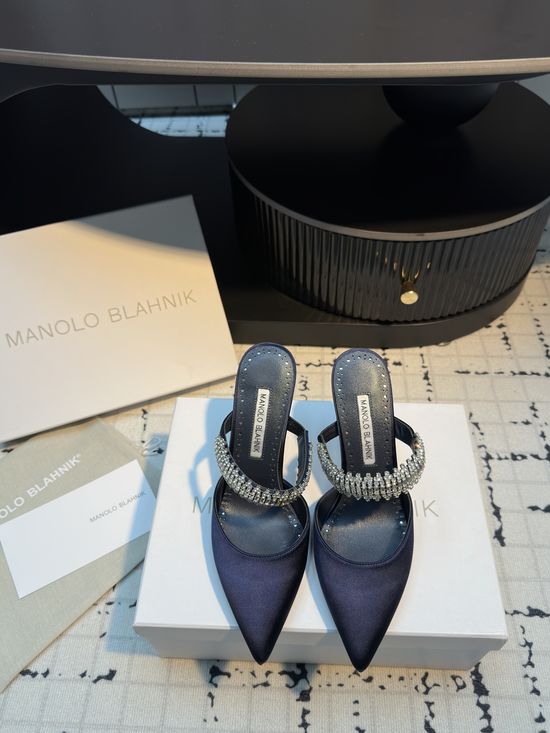 Manolo Blahnik Rhinestone Decor Silk High Heel Sandals