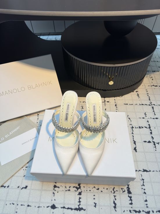 Manolo Blahnik Rhinestone Decor Silk High Heel Sandals