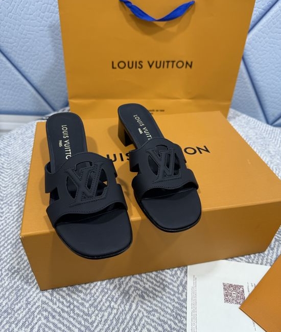Louis Vuitton LV Denim Canvas Kitten Heel Sandals with Leather Trims