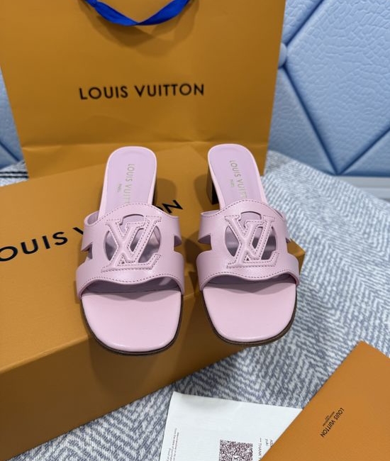 Louis Vuitton LV Denim Canvas Kitten Heel Sandals with Leather Trims