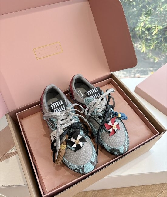 Miu Miu Breathable Mesh Lace Up Casual Daily Sneakers