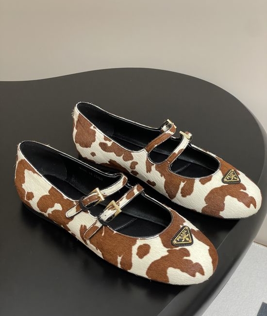 Prada Cow Print Horsehair Mary Jane Ballet Flats