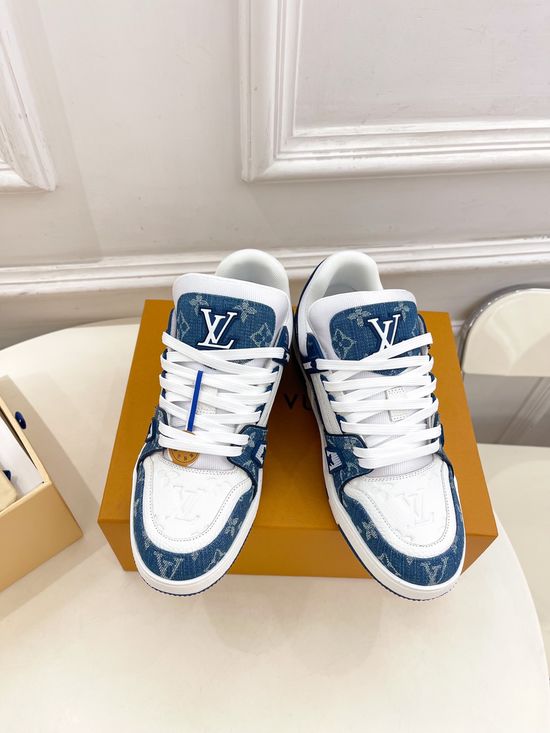 Louis Vuitton Denim Leather Mixed Casual Sneakers