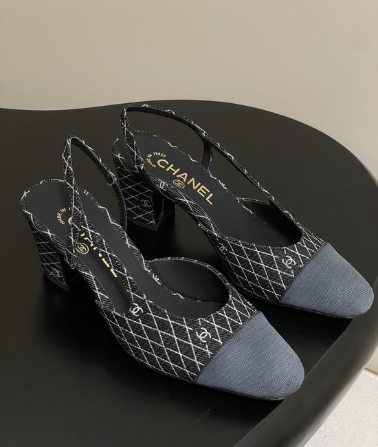 Chanel Denim Slingback Sandals Classic Two Tone Leather Sole