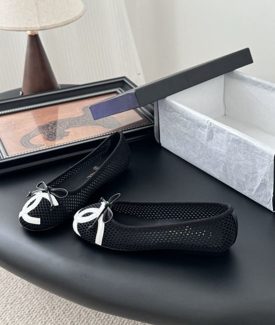 Chanel Vintage Quilted Leather Ballet Flats with Logo