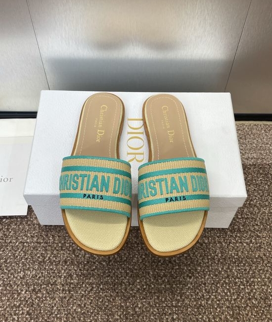 Christian Dior CD Embroidered Flat Slip-On Sandals with Chunky Heel