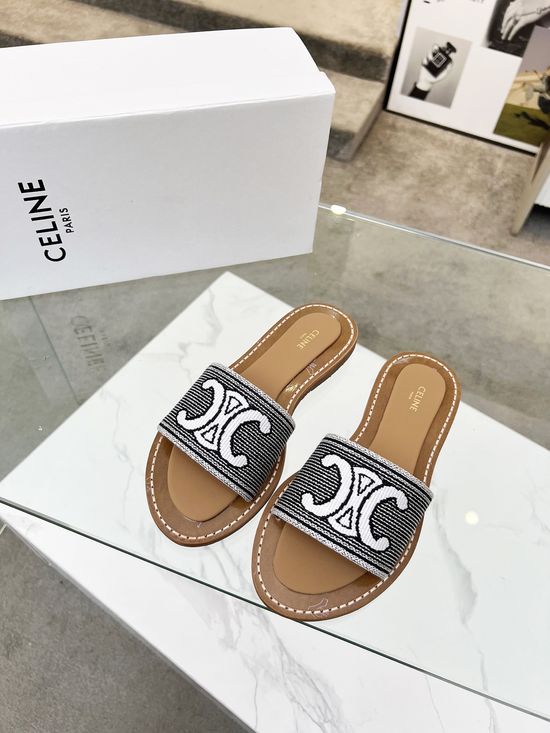 Celine Embroidery Casual Half Mule Slippers
