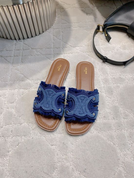 Celine Denim Flat Slide Sandals Casual Comfortable Versatile Daily Wear