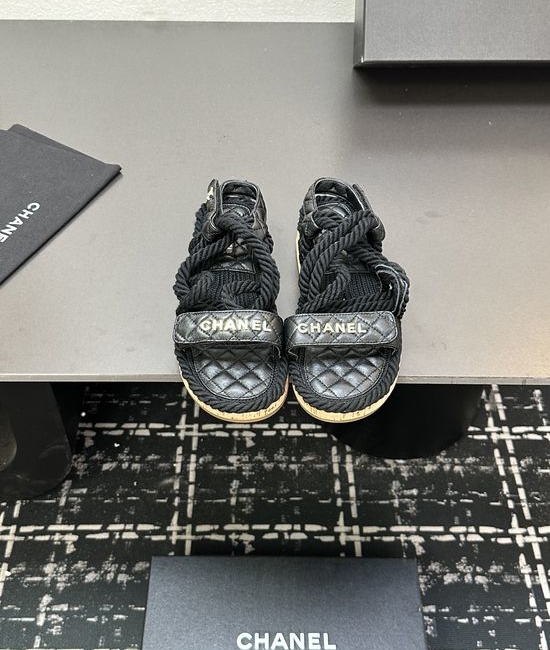 Chanel Woven Rope Platform Slides With Classic Quilted Detail