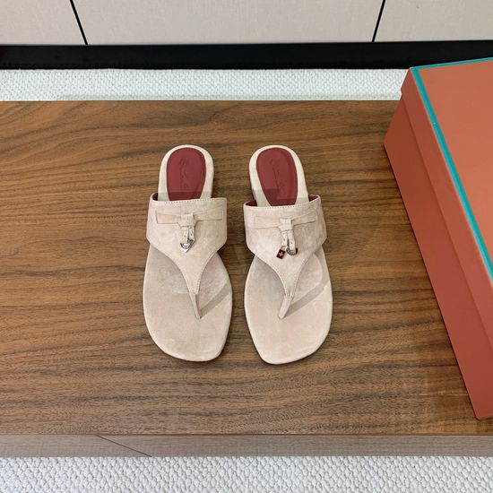 Loro Piana Suede Flip Flops Soft Goatskin Lined Leather Sole Shoes