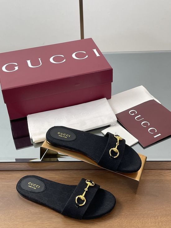 Gucci Horsebit Detail Printed Canvas Slide Sandals