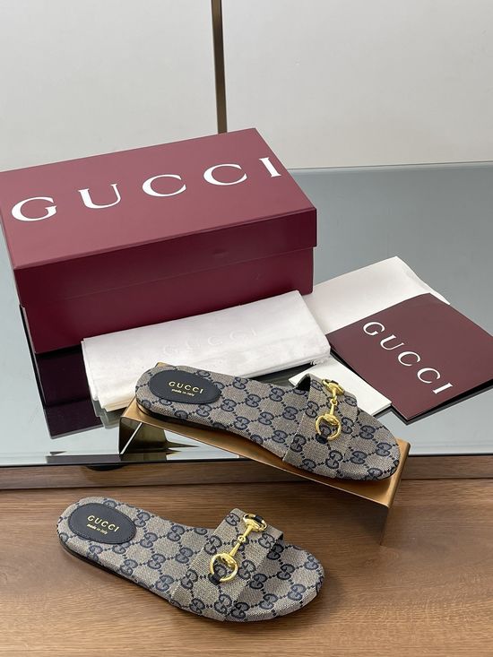 Gucci Horsebit Detail Printed Canvas Slide Sandals