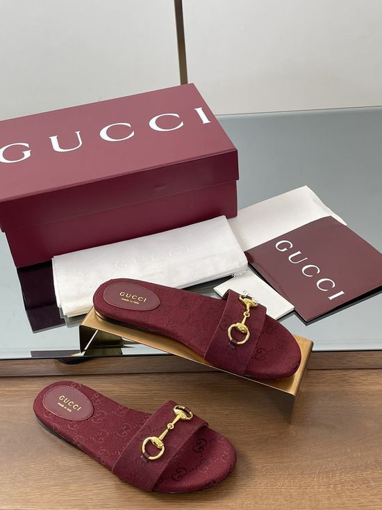 Gucci Horsebit Detail Printed Canvas Slide Sandals