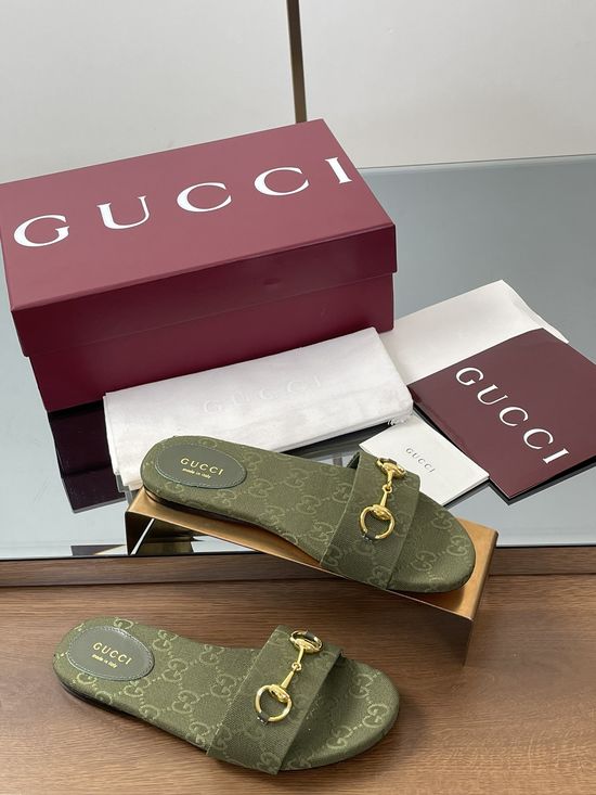 Gucci Horsebit Detail Printed Canvas Slide Sandals