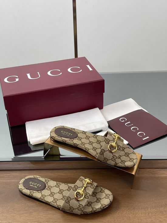 Gucci Horsebit Detail Printed Canvas Slide Sandals