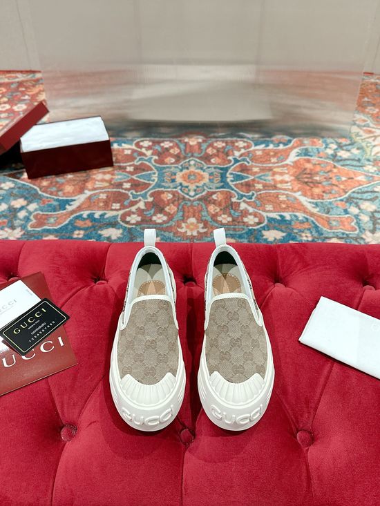 Gucci Vintage Canvas Loafer Shoes Classic Casual Daily Footwear