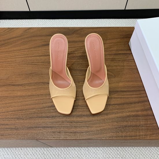Amina Muaddi Lace Mesh Mule Heel Sheepskin Insole Leather Sole