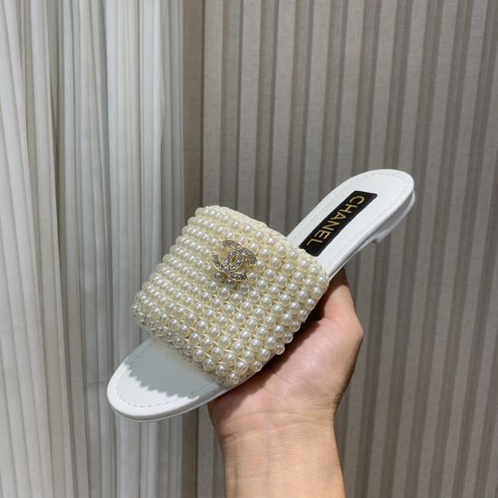 Chanel Woven Rhinestone Pearl Slide Sandals Premium Quality