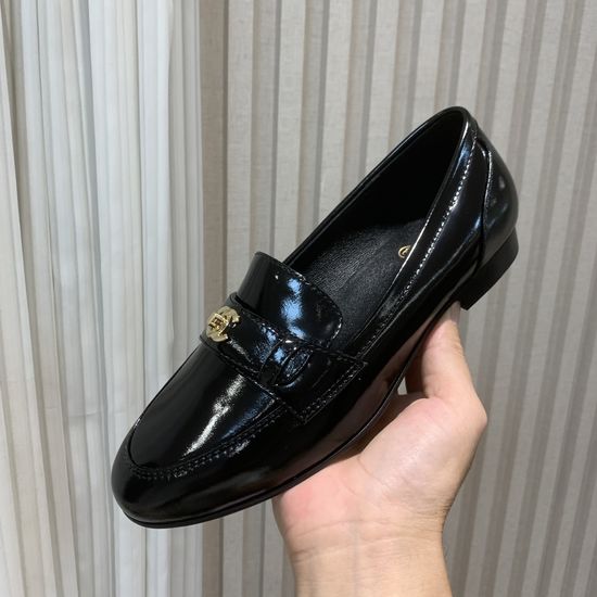 Chanel Elegant Leather Loafers With Logo Hardware Details