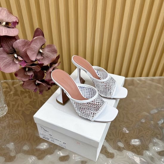 Amina Muaddi Rhinestone Mesh Mules with Sheepskin Insole
