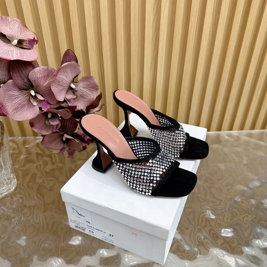 Amina Muaddi Rhinestone Mesh Mules with Sheepskin Insole