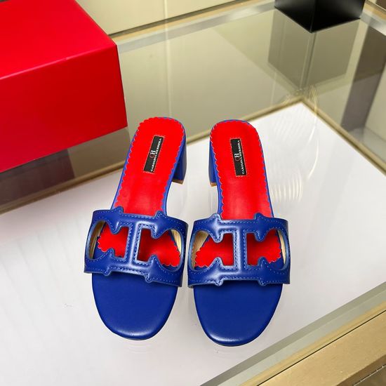 Hermes Genuine Cowhide Comfortable Low Heel Slides