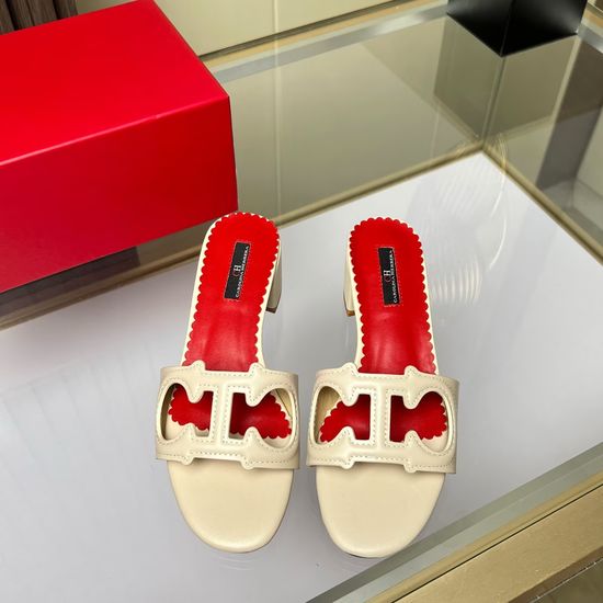 Hermes Genuine Cowhide Comfortable Low Heel Slides