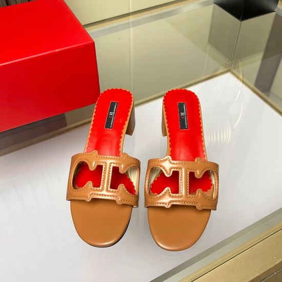 Hermes Genuine Cowhide Comfortable Low Heel Slides