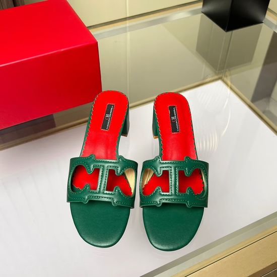 Hermes Genuine Cowhide Comfortable Low Heel Slides