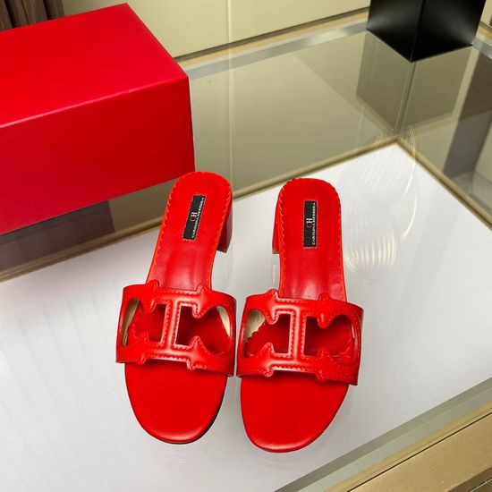 Hermes Genuine Cowhide Comfortable Low Heel Slides