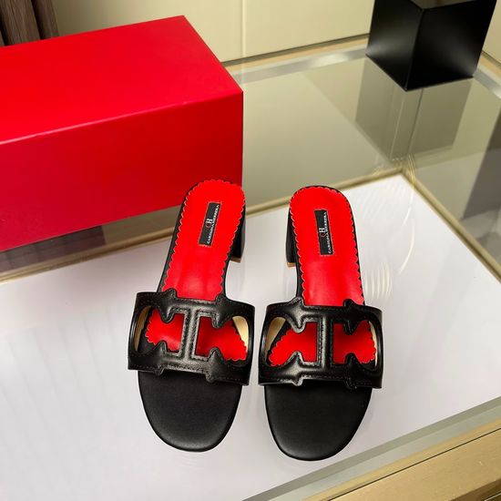 Hermes Genuine Cowhide Comfortable Low Heel Slides